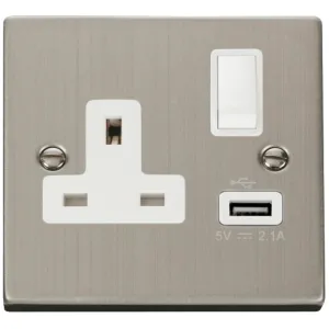 13A 1G Switched Socket With 2.1A USB Outlet - Whit