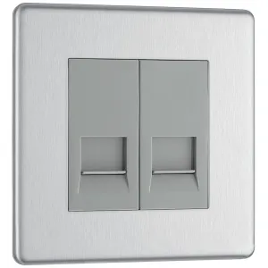 SCREWLESS FLATPLATE BRUSHED STEEL DOUBLE SLAVE TEL