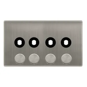 4 GANG UNFURNISHED DIMMER PLATE & KNOBS - STAINLES