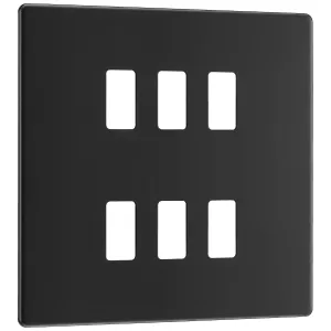 GRID FRONT PLATE SCREWLESS MATT BLACK - 6 GANG
