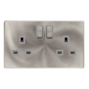 13A INGOT 2 GANG DP SWITCHED SOCKET - BRUSHED STEE