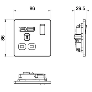 Socket, Single Switched USB A+C Charging, Black Insert