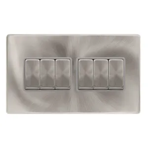 10AX INGOT 6 GANG 2 WAY SWITCH - BRUSHED STEEL COV