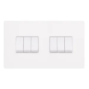 10AX INGOT 6 GANG 2 WAY SWITCH - METAL WHITE COVER