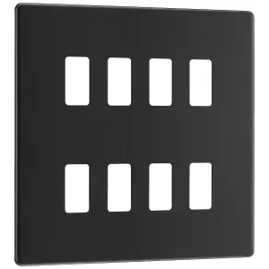 GRID FRONT PLATE SCREWLESS MATT BLACK - 8 GANG