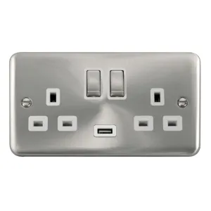 13A Ingot 2 Gang Switched Sockets With 2.1A USB Ou
