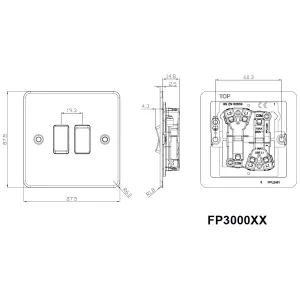Switch, 2 Gang 2 Way, Flat Plate