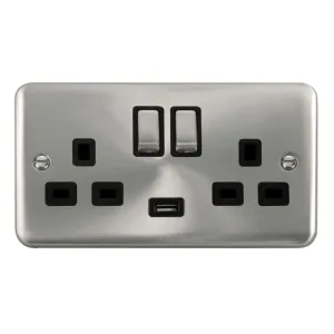 13A Ingot 2 Gang Switched Sockets With 2.1A USB Ou
