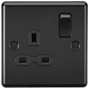 13A 1G DP Switched Socket - Matt Black with Black