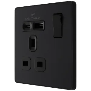 Socket, Single Switched USB A+C Charging, Black Insert