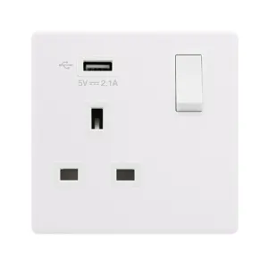13A INGOT 1 GANG SWITCHED SOCKET WITH 2.1A USB OUT