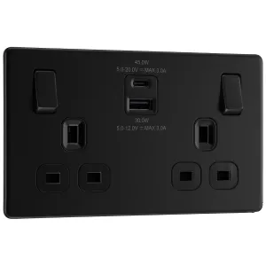 SCREWLESS FLATPLATE MATT BLACK DOUBLE SWITCHED 13A