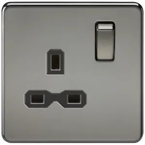 13A 1G DP Switched Socket - Black Nickel with Blac