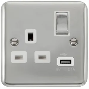 13A Ingot 1 Gang Switched Socket With 2.1A USB Out