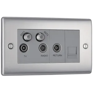 NEXUS METAL BRUSHED STEEL QUADPLEX SOCKET TV, 2X S
