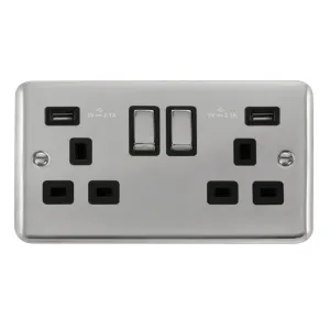 13A Ingot 2 Gang Switched Socket With Twin 2.1A US