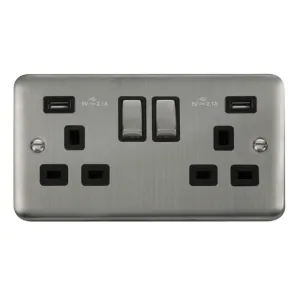 13A Ingot 2 Gang Switched Socket With Twin 2.1A US