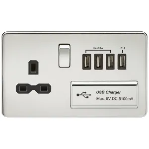 13A Switched Socket with Quad USB-A (5V DC 5.1A sh