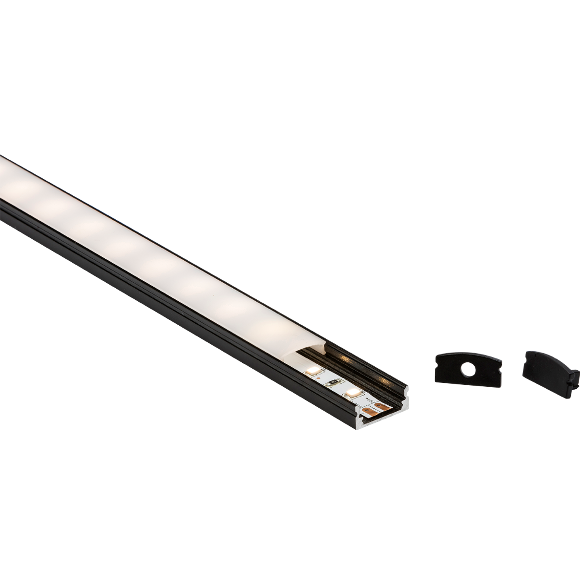 1M Aluminium Profile - Surface Mount Flat in Black