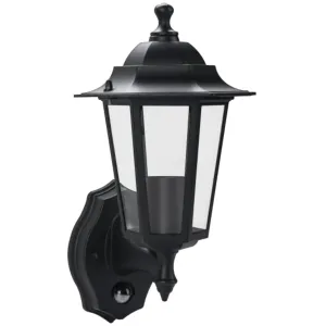6 PANEL COACH LANTERN E27 LAMPHOLDER PIR IP44 BLAC