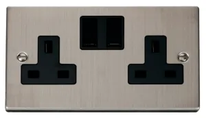 2 Gang 13A DP Switched Socket Outlet - Black