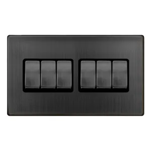 10AX INGOT 6 GANG 2 WAY SWITCH - MATT BRONZE COVER