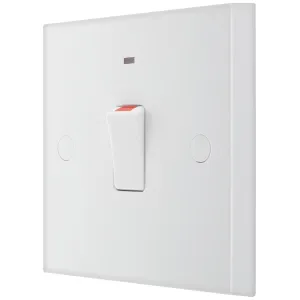 WHITE MOULDED SQUARE EDGE SINGLE SWITCH, 20A WITH