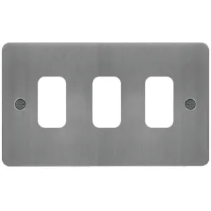 GRID FRONT PLATE 1 X 3 BRUSHED STEEL