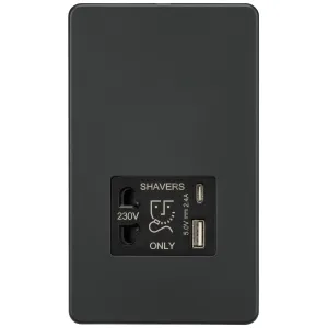 230V Shaver Socket with Dual USB A+C [5V DC 2.4A s