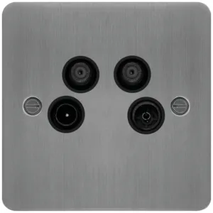 TV&FM/DAB&SAT1&2 OUTLET BRUSHED STEEL BK