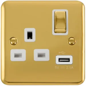 13A Ingot 1 Gang Switched Socket With 2.1A USB Out