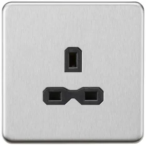 13A 1G Unswitched Socket - Brushed Chrome with Bla