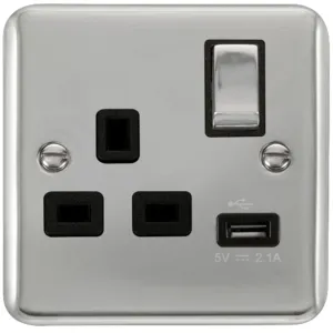 13A Ingot 1 Gang Switched Socket With 2.1A USB Out