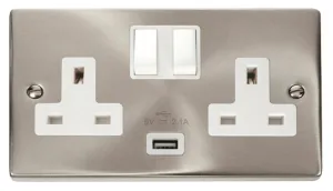13A 2G Switched Socket With 2.1A USB Outlet - Whit