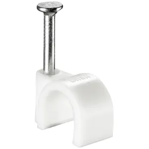 WHITE ROUND CABLE CLIP 8MM QTY 50
