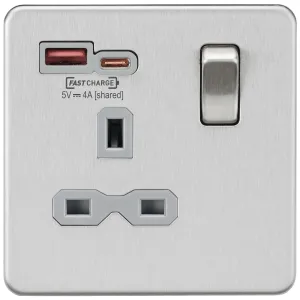 13A 1G SP Switched Socket with Dual USB A+C 12V DC