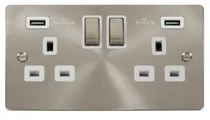 13A Ingot 2 Gang Switched Socket With Twin 2.1A US