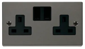 2 Gang 13A DP Switched Socket Outlet - Black