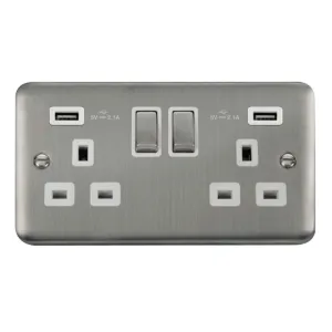 13A Ingot 2 Gang Switched Socket With Twin 2.1A US