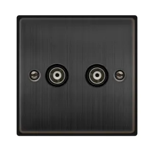 TWIN ISOLATED COAXIAL OUTLET - MATT BRONZE - BLACK