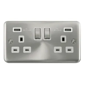 13A Ingot 2 Gang Switched Socket With Twin 2.1A US