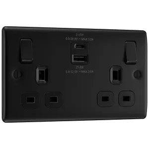 NEXUS METAL MATT BLACK DOUBLE SWITCHED 13A POWER S