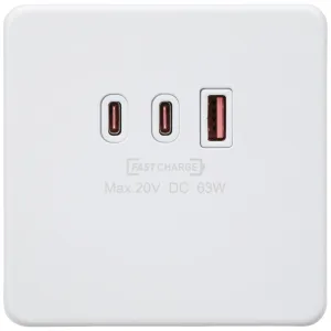 230V Triple USB Charger Plate 2xUSB-C 1xUSB-A [20V