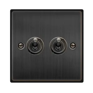 10AX 2 GANG 2 WAY TOGGLE PLATE SWITCH - MATT BRONZ