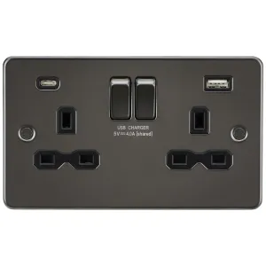 13A 2G SP Switched Socket with Dual USB A+C (5V DC