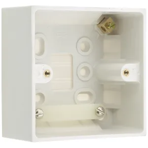 WHITE MOULDED SQUARE EDGE 1 GANG SURFACE BOX, 45MM