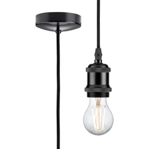 1.8m E27 Vintage Pendant Set - Matt Black
